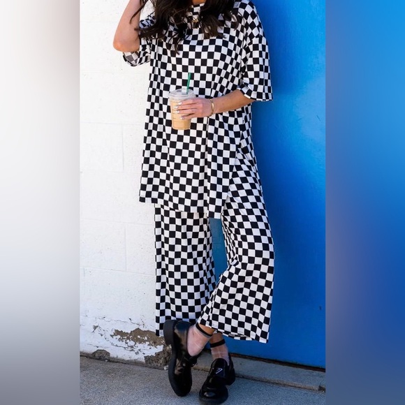 Dressed in LALA Pants - Dressed in LALA Black and White Checkerboard Wide Leg set